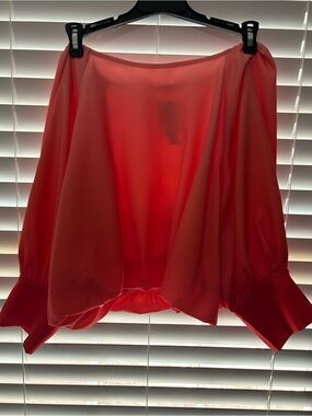 Women's Off-Shoulder Blouse in shades of Coral Pink ombre.